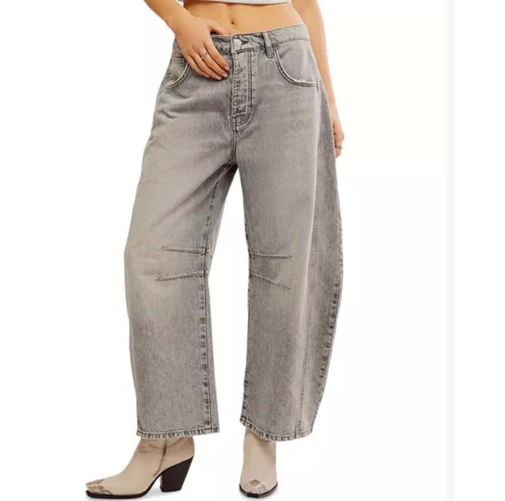 Free People We The Free Good Luck Barrel Jeans Size 28 Gray